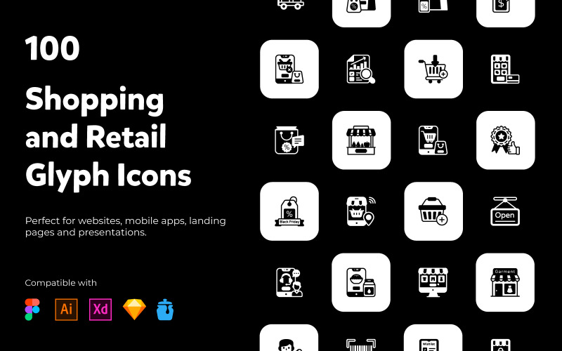 100 Shopping and Retail Icons Icon Set