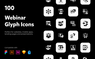 100 Webinar Communication Glyph Icons