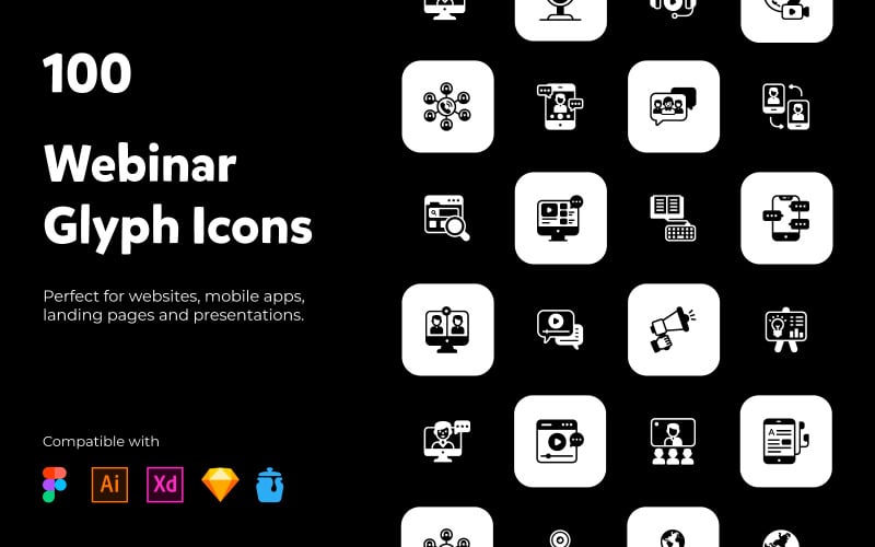 100 Webinar Communication Glyph Icons Icon Set