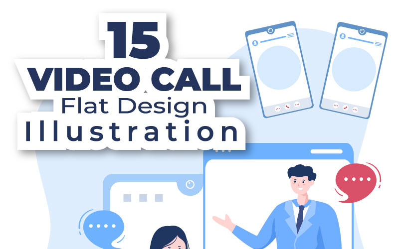 15 Conference Video Call Working for Home Cartoon Illustration