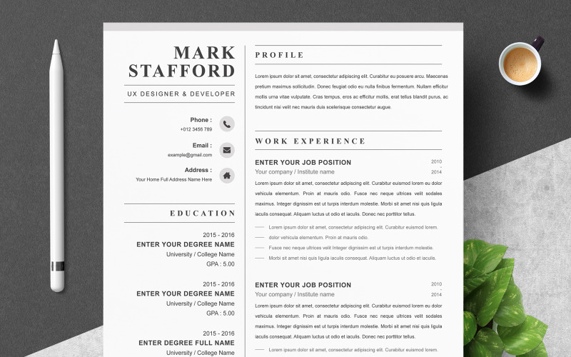 Mark / Clean Resume CV Template Resume Template