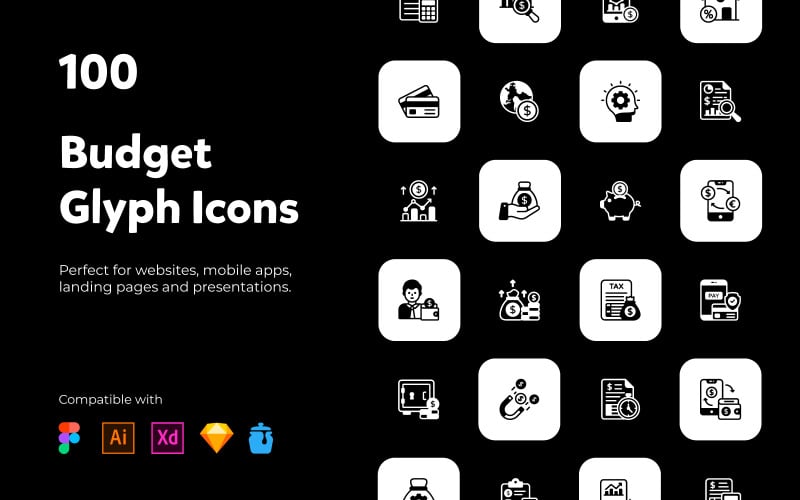 Pack of Trendy 100 Budget Icons Icon Set