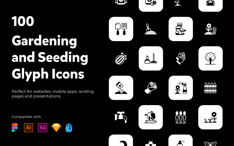 100 Solid Gardening Icons Vectors Icon Set