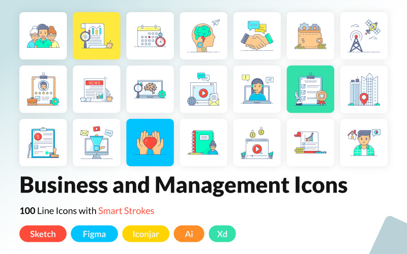 Business and Management Flat Icons Icon Set