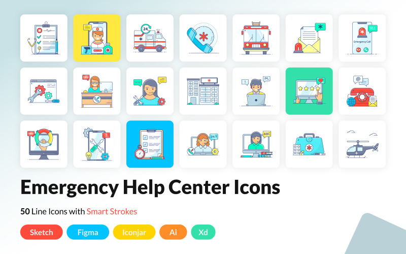 Emergency Help Center Icons Set Icon Set