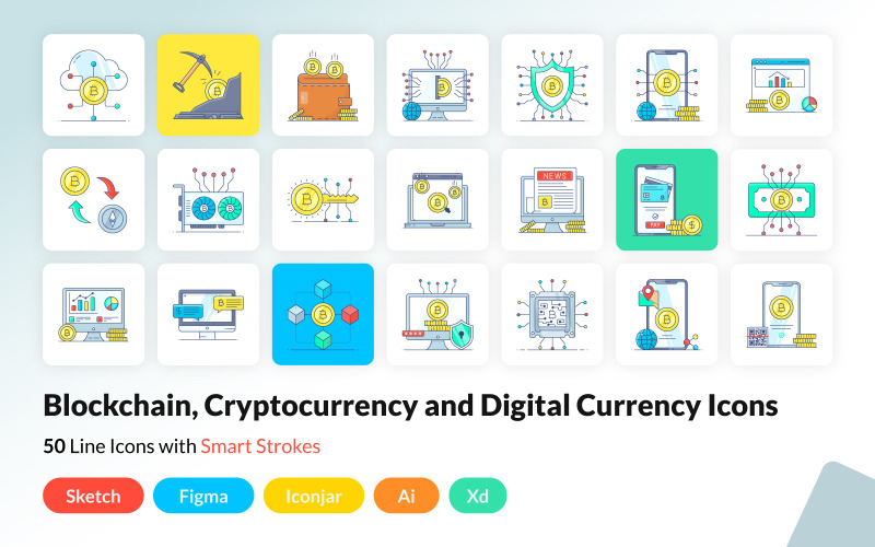 Cryptocurrency and Blockchain Icons Icon Set