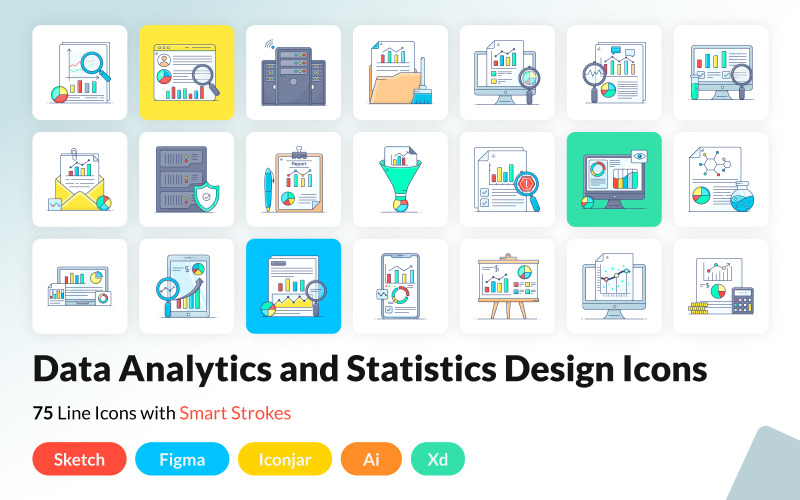 Data Analytics and Statistics Flat Icons Icon Set