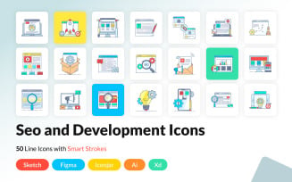 Seo and development flat icons