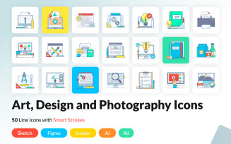 Design and Photography Flat Outline Icons