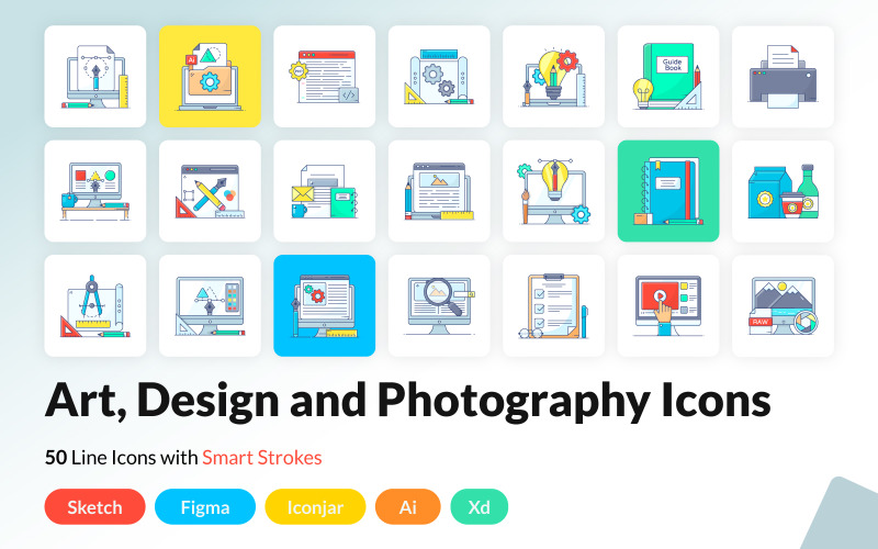 Design and Photography Flat Outline Icons Icon Set