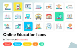 Education Flat Outline Icons