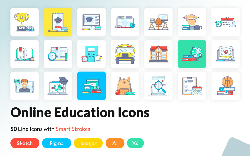 Education Flat Outline Icons Icon Set