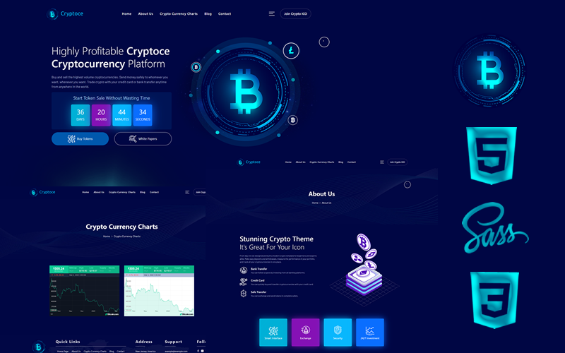 Cryptoce - Cryptocurrency & Bitcoin Html5 Css3 Theme Website Template