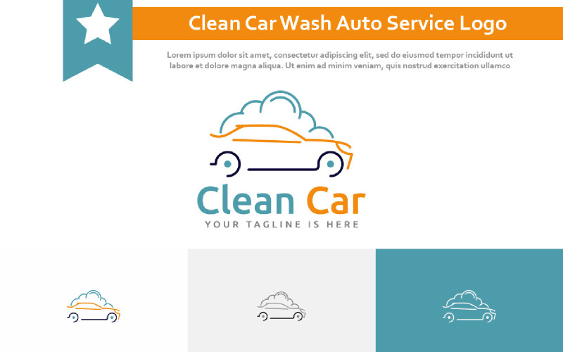 Clean Car Wash Silhouette Carwash Soap Foam Auto Service Line Logo Logo Template