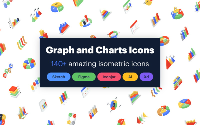 Isometric Icons of Graphs and Charts Icon Set