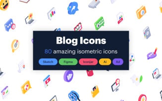 80 Blogs Isometric Icons Set