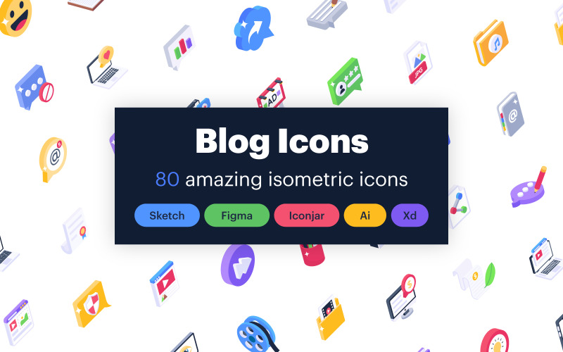 80 Blogs Isometric Icons Set Icon Set
