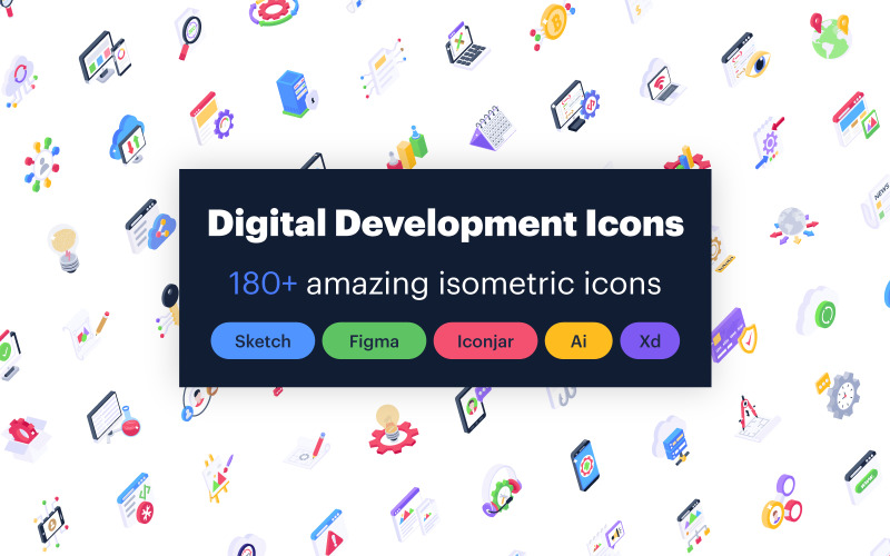 Digital Development and Seo Isometric Icons Icon Set