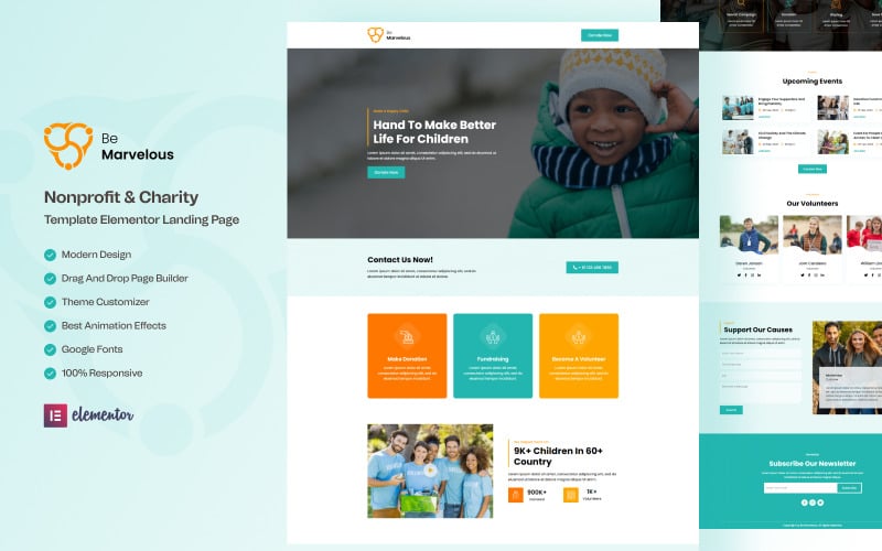 Be Marvelous - NGO and Charity Ready to Use Elementor Template Elementor Kit