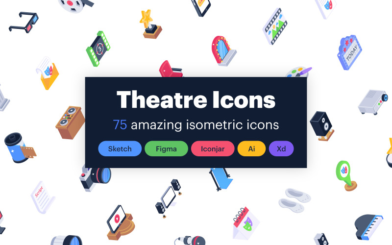 Bundle of 75 Isometric Theatre Icons Icon Set