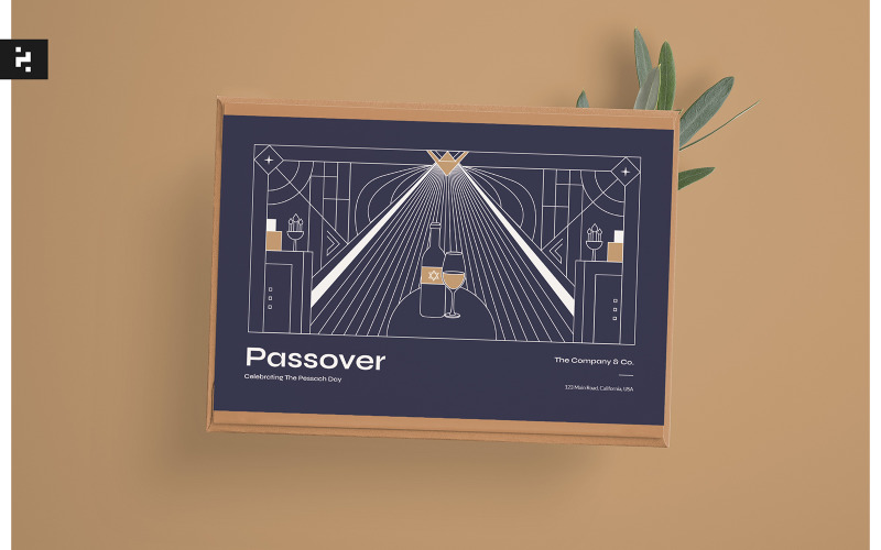 Passover Greeting Card - Art Deco Line Style Corporate Identity