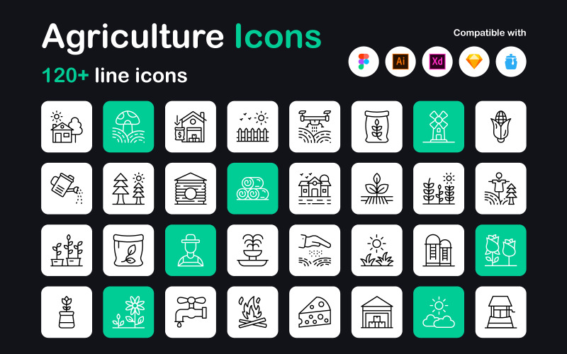 129 Agriculture Linear Icons Icon Set