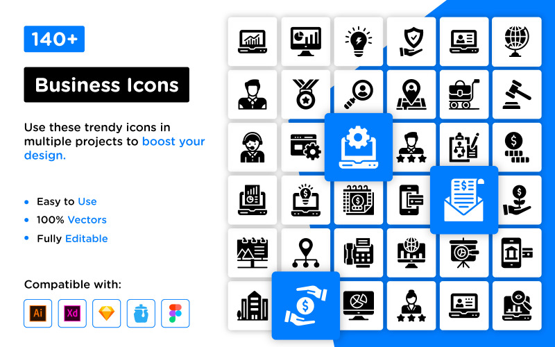 145 Business Glyph/Solid Icons Icon Set