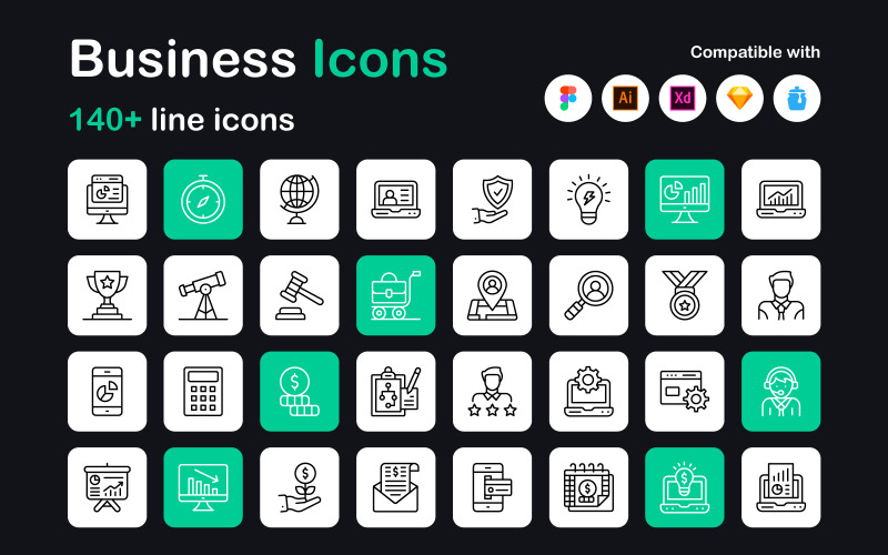 145 Business Linear Icons Icon Set