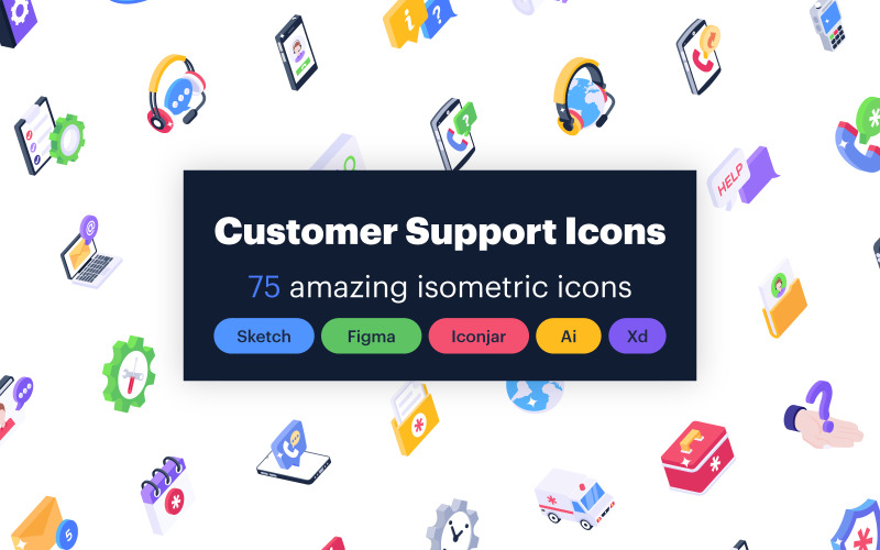 75 Customer Services Isometric Icons Pack Icon Set