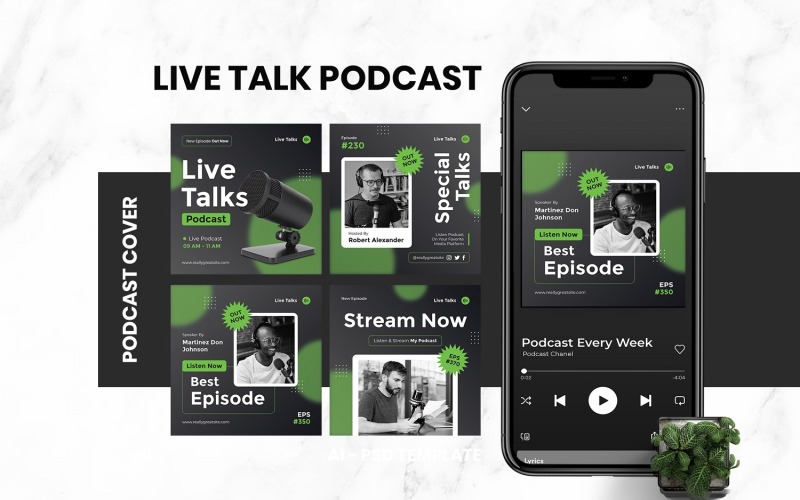Live Talk Podcast Cover Template Social Media