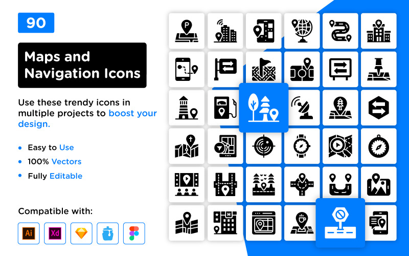 Location Maps Glyph Icons Icon Set