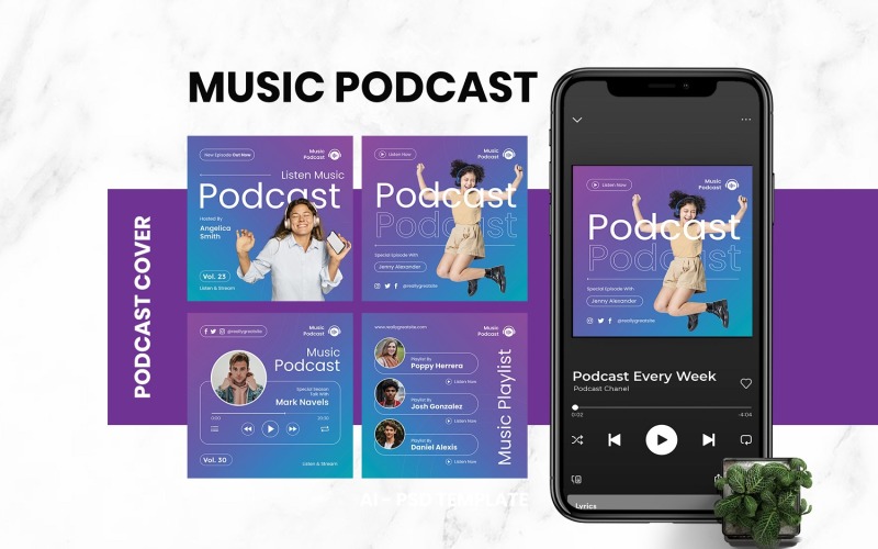 Music Podcast Cover Template Social Media