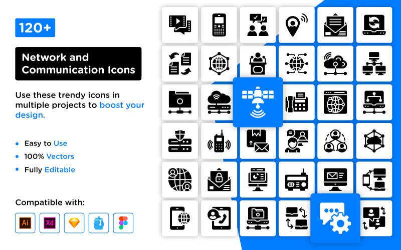 Network and Communication Glyph Icons Icon Set