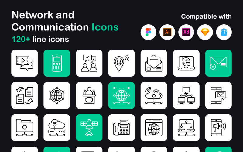 Network and Communication Linear Icons Icon Set