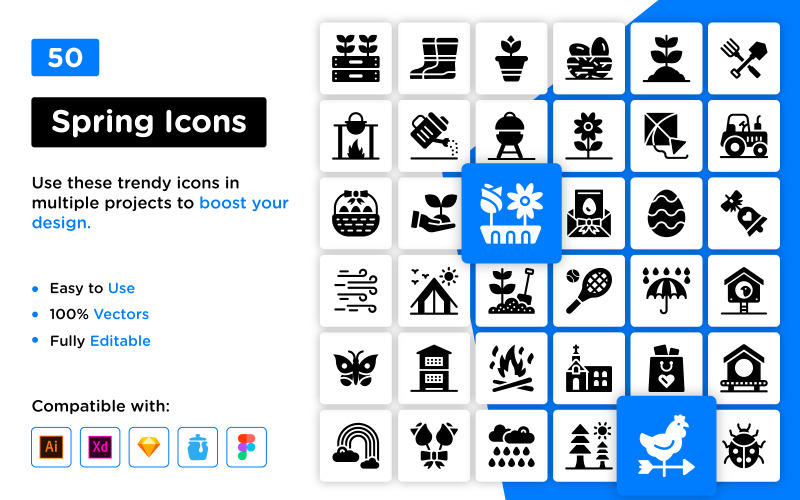 Set of spring glyph icons Icon Set