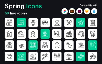 Set of spring linear icons