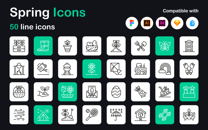 Set of spring linear icons Icon Set