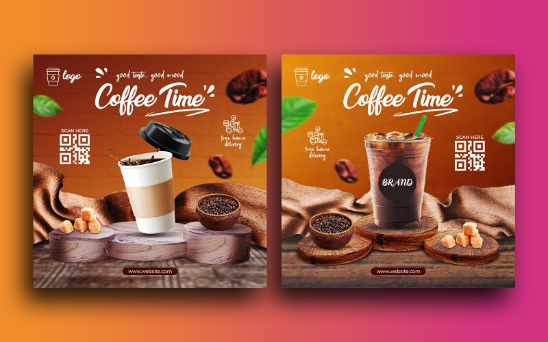 Coffee shop drink menu promotion instagram post social media post banner template Social Media