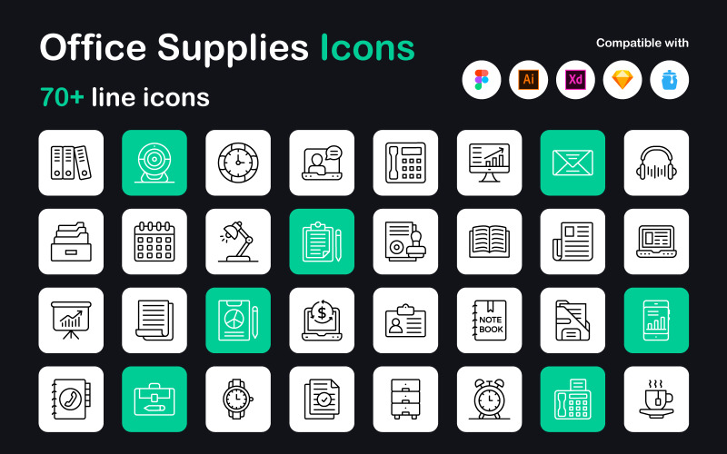 Office Supplies Linear Icons Pack Icon Set
