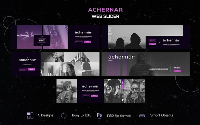 Achernar - 5 PSD Templates for Web Sliders UI Element