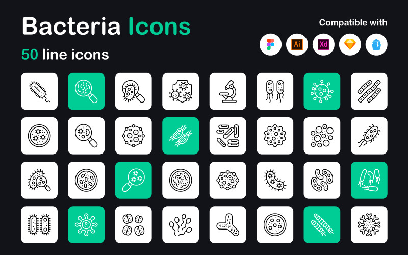 Bacteria Linear Icons Pack Icon Set