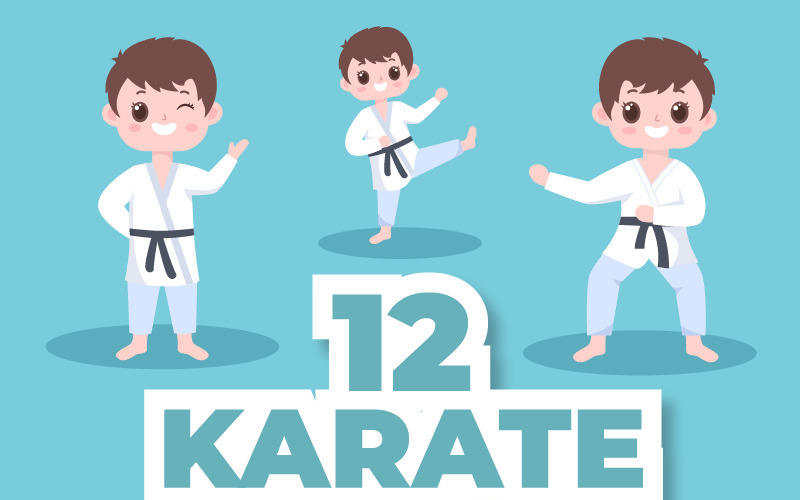 12 Cute Cartoon Karate Kids Illustration