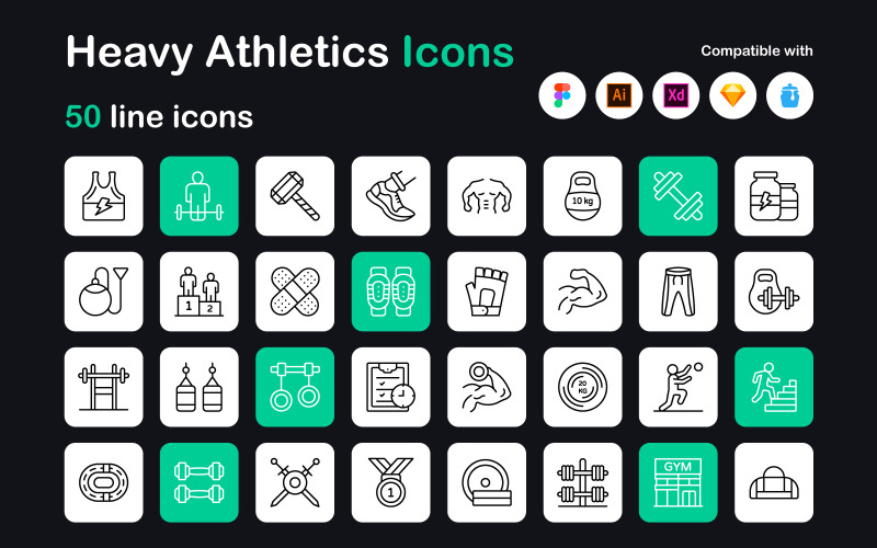 Exercise and Fitness Linear Icons Icon Set