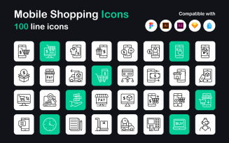 Mobile Shopping Linear Icons Pack