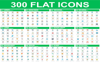 300 + Professional Flat Line Icon Set