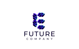 Techno Block Futuristic Letter E Logo