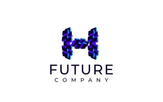 Techno Block Futuristic Letter H Logo