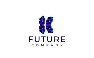 Techno Block Futuristic Letter K Logo