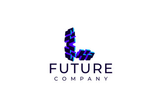 Techno Block Futuristic Letter L Logo