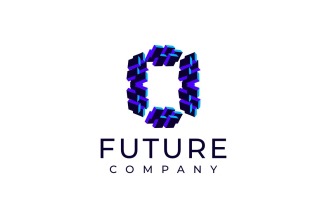 Techno Block Futuristic Letter O Flat Logo